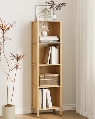 Apetaccat Bookcase, 4 Tier Corner Bookshelf, Display Corner Bookshelf, Shelving Display Shelf for Living Room,Bedroom,Office,Oak