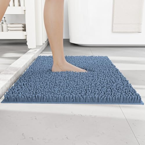 RUN HELIX Chenille Badematte rutschfest - Super Saugfähige und Maschinenwaschbar Badezimmerteppich - Ideal Badteppich für Badezimmer, Toilette und Innenräume - 40x60 cm, Rauchblau