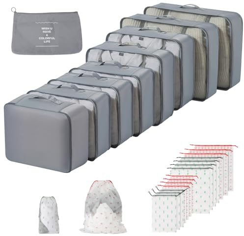 Koffer Organizer Set 17-teilig, Wasserdicht Packing Cubes für Reisen