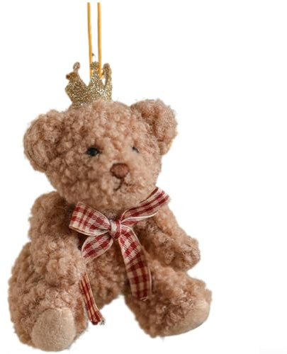Yuanpgky Plüschbär Weihnachtsdekoration zum Aufhängen an Baum oder Auto, weiche dekorative Puppe mit Krone oder Schleife, festliches braunes Urlaubsdekor-Zubehör (Krone)