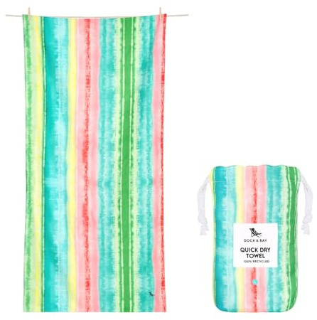 Dock & Bay Schnell trocknendes Strandtuch, Wassermelonen-Zucker, groß | Sandabweisend, inklusive Reisetasche, leicht und kompakt, 100 % recyceltes DryQ-Gewebe, Größe L (160 x 90 cm / 63x35in)