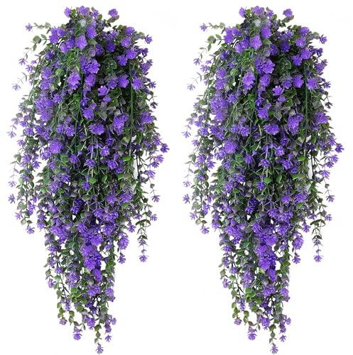 4 Piezas Plantas Artificiales Colgantes Enredaderas de Plastico(75 cm) | Planta Artificial Exterior Anti-UV Aptas para Jardín Sala de Estar Interior Exterior Balcón y Decoración de Pared(Morado)