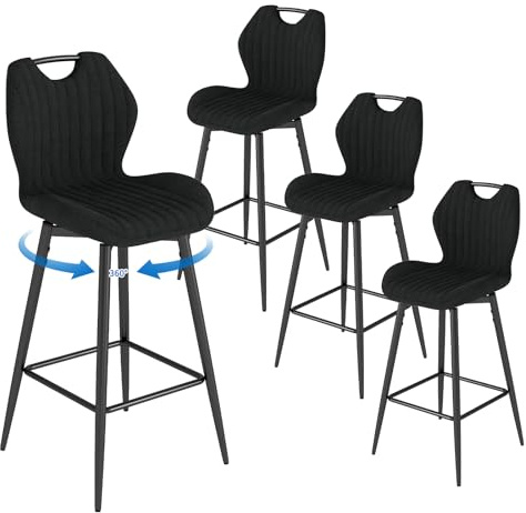 WAFTING Tabourets de Bar Pivotant à 360°, Lot de 4, Hauteur 75cm avec Poignée, Chaise de Bar avec Dossier et Repose-Pieds, pour Cuisine, Salon, Comptoir, Noir