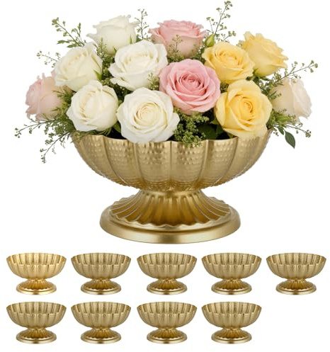 VEVOR 10 PCS Wedding Flower Vase, 4.7 in Mini Flower Table Centerpieces, Small Floral Bowl Decorative Easy Installation, Versatile Arrangement Stand for Party Events Home Decor Reception, Gold