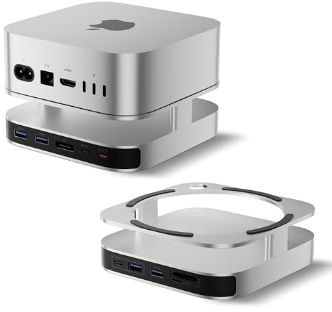 BENFEI Dock per Mac mini M4, supporto per Mac mini M4 con alloggiamento SSD NVMe, hub DisplayPort 4K, 10 Gbps 1 x USB C e 1 x USB A 3.2, 5 Gbps 3 x USB A 3.0, SD/TF 170 MB/s