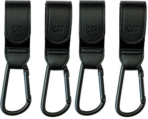 Buggy Clips for Pram, 4 Pack Pram Hooks for Pushchair | Carabiner Clip for Stroller Handles | Shopping Bag Hook, Baby Changing Bag Holder | Universal Fit | Adjustable Strap
