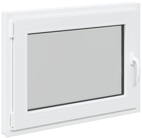 Kellerfenster RISOR Weiß 80 x 50 cm PVC und Glas, Modernes Untergeschossfenster Design, Langlebige PVC-Glas-Konstruktion, Energieeffizient, Wärmedämmung, Schallisolierung, Drehbare Funktion