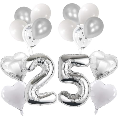Silberhochzeit Deko,Silber Folienballon,25 Silberne Hochzeit luftballons | Silberhochzeit Deko,25 Jahre Silberne Hochzeit luftballon,25. Silber Folienballon,25 Geburtstag Ballon deko,Silberhochzeits