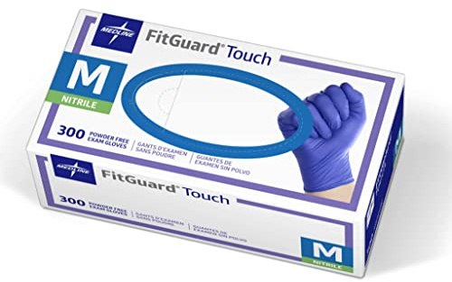 MEDLINE FitGuard Touch Nitrile Exam Gloves, Disposable, Powder-Free, Cobalt Blue, Medium, Box of 300