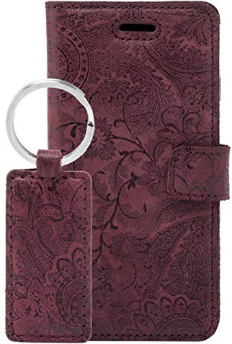SURAZO Handy Hülle Für Nokia 7.1 RFID Premium Ornament Burgund - Glattleder Premium - Vintage Wallet Case