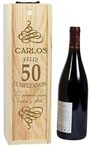 Cajas de madera (Regalo de cumpleaños personalizado: Caja de madera para botellas de vino ‘especial cumpleaños’ grabada con edad, nombre y dedicatoria)