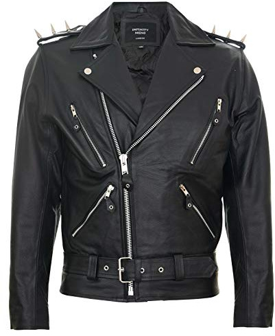 Infinity Leather Herren Fringe Hide Leder Brando Schwarz Tassled Motorradjacke