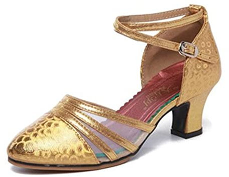 TangDao Damen Salsa Latin Tanzschuhe Tango Schuhe Riemchen Blockabsatz Pumps(Gold.EU 41Normal