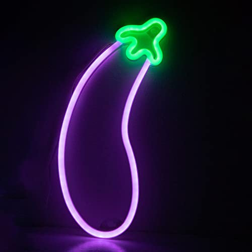 ENUOLI Aubergine Neonschilder, Lila Neonlicht Aubergine Neonlichter Nachtlicht Batterie oder USB-betriebene Neonlampe Kunst Dekorative Nachtlichter Innen für Wand Zuhause Schlafzimmer Kinderzimmer