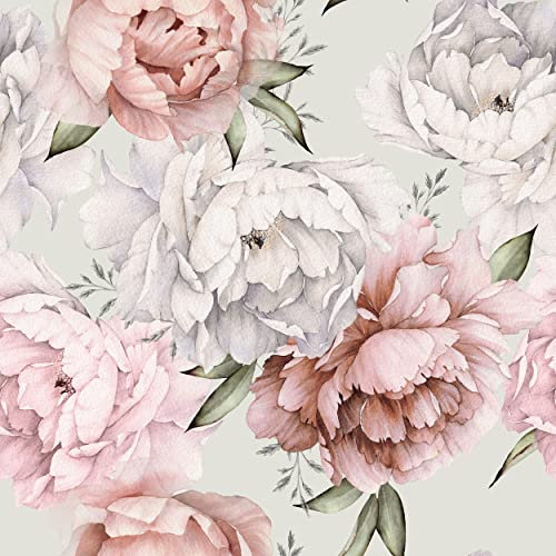 decomonkey Fototapete | Tapetenrolle 10 m Tapete Vliestapete Deko Panel Modern Design Wanddeko Wandtapete Wohnzimmer Schlafzimmer | Beige Rosa Pflanzen Vlies Pfingstrosen Blumen