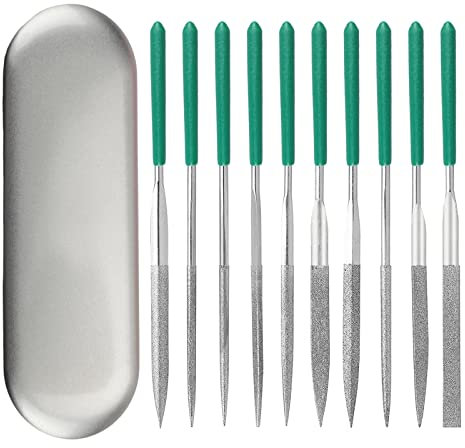 Lot de 10 limes à aiguilles polyvalentes de 1,8 m pour bijoutiers, métal, plastique, bois, modèle 3D rond et rond, différentes formes, aiguilles avec boîte à outils