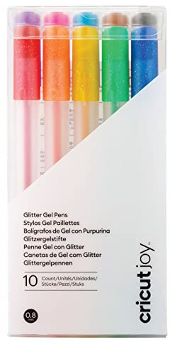 Cricut 2009964 Glitter Gel Pen Set | Regenbogen | Feinpunkt 0, 8 mm | 10 Pack | Zur Verwendung Joy, mehrfarbig, Cricut Joy