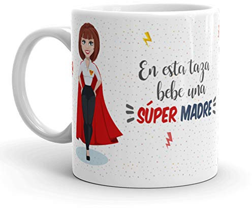 Kembilove Taza la mejor Madre del mundo – Mensaje En esta Taza Bebe una Super Madre – Regalo Mujer original – Regalos originales para Madres – Regalos Personalizados Originales