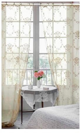 L'ATELIER 17 Tendone Camera da Letto, Tenda in Total Pizzo con Ricami damascati, Collezione Aurore Shabby Chic 300x290 cm 3 Varianti Rosa Malva