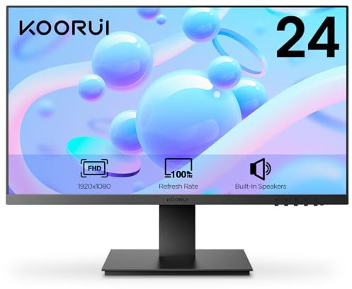 KOORUI 24 Inch Monitor, Build-in Speakers, PC Monitor IPS FHD 1080p, HDMI 1.4 (100Hz), VESA 75 x 75 mm, Adpitive Sync, Eye Care, Tilt Adjustment