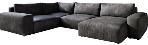 DELIFE Wohnlandschaft Lanzo L Lederimitat Vintage Anthrazit 330x230 cm Recamiere variabel