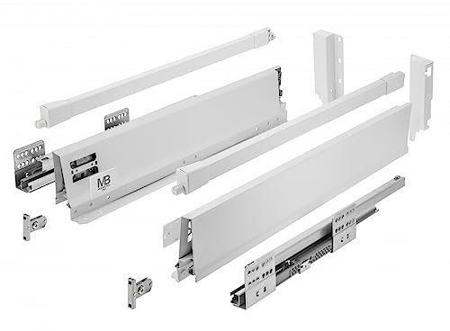 GTV - Modern Box Pro Schubladenschienen I L=350mm H=135mm I Weiss I Schublade mit Leises Schließen I Die Synchronisation des Fahrweges der Führungen I Belastung bis zu 40 kg I PB-MBPRO-KPL350B1