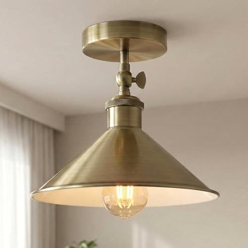 DC VOLTAGE Halbbündige Deckenleuchte im Retro-Stil mit Gleichspannung, Winkel verstellbar, Vintage-Industrie-Deckenlampe, E27, Flurlampe für Küche, Badezimmer + kostenlose Glühbirne (Green Brass)