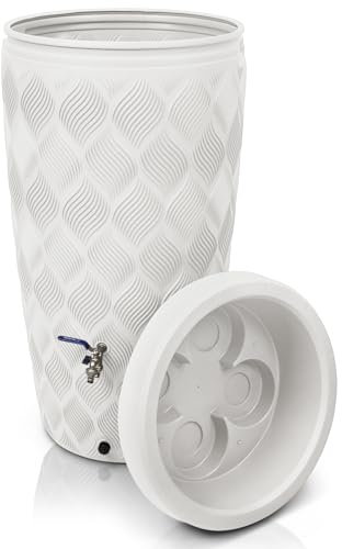 YourCasa Regentonne 240 Liter [Seabreeze] Regenfass Frostsicher aus Kunststoff - Regenwassertonne - Wasserfass Regenwassertank Wassertonne für Garten - Regentonne schmal (Weiss Ohne Wasserhahn)