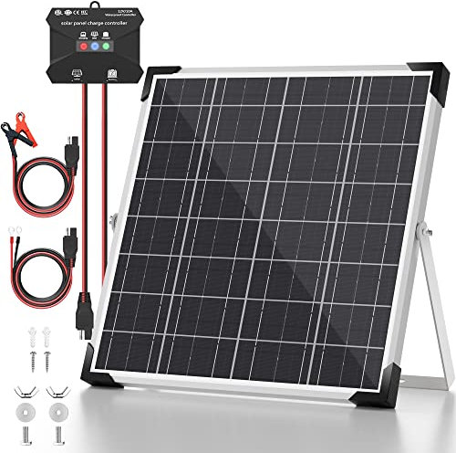 Voltset 20 W Solarmodule, 12 V monokristallines Solarbatterie-Erhaltungsladegerät + Upgrade 10 A MPPT-Laderegler + verstellbare Halterung für Auto, Wohnmobil, Boot, Motorrad