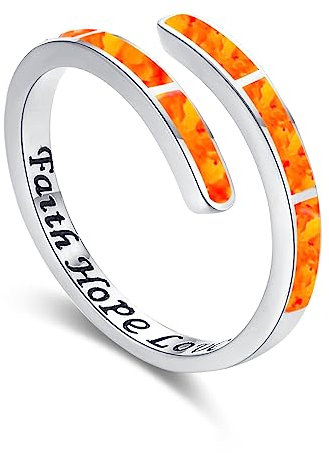 Glaube Liebe Hoffnung Ring Orange Opal Ring 925 Sterling Silber Verstellbare Ringe Opal Schmuck für Frauen Mädchen Geburtstag