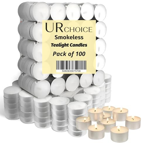 Tealight Candles Pack of 100 – Long-Lasting Unscented Wax – 4 Hour Burn – Smokeless Clean Flame – Ideal for Home, Weddings, Parties, Emergencies – by UR Choice