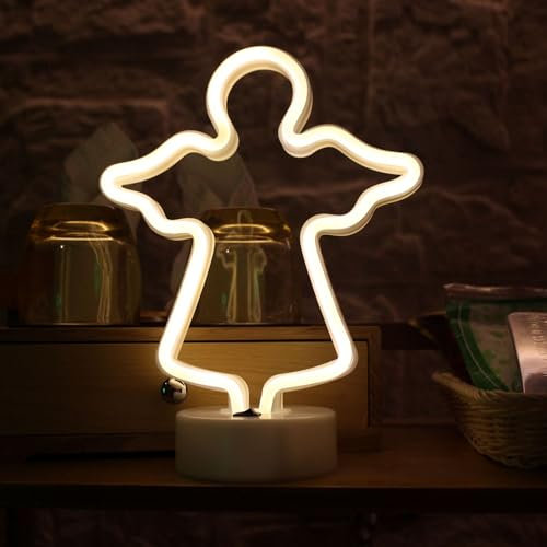 HFHungkeong LED Neon Nachtschild Neonlicht Kunstlampe Tisch Wohnzimmer Bar Restaurant Büro Valentinstag Fes Feiertag Geburtstag Party Hochzeit Dekoration USB-betrieben(Engel)