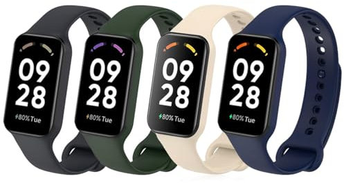 Msksjer 4 Stück Armband Kompatibel mit Xiaomi Smart Band 8 Active/Redmi Smart Band 2 für Damen Herren, Sport Silikon Uhrenarmband Replacement Wechselarmband Ersatzarmband für Xiaomi Mi Band 8 Active