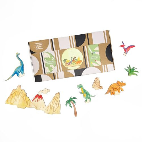 COTTON TWIST Kids Make Your Own Dinosaur Scene Craft Kit with Watercolour Pencils - Children Creative Fun Game Play Set Activity Box for Boys & Girls