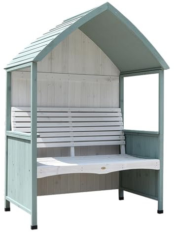 DJJYCTNM Garden Bench, Triangula Pergola with Natural Wooden Garden Arbour with Armrests and Backrest, Perfect for The Backyard & Outdoor Space, Green