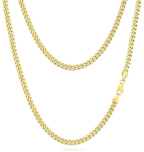 KRKC Herren Halskette, 14K Gold Vergoldet Edelstahl Cuban Link Chain Panzerkette 5mm, Nickel-frei Dünne Kette Gliederkette für Männer Länge 55,9cm