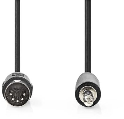DIN-Audio-Kabel - DIN 5-Pin Stecker - 3.5 mm Stecker - Vernickelt - 1.00 m - Rund - PVC - Schwarz - Label
