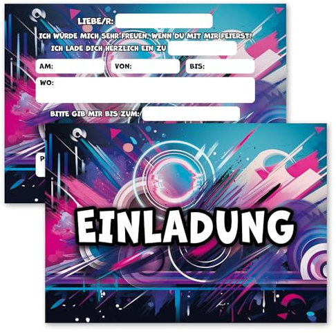 Sugeru 12x Graffiti Einladungskarten Kindergeburtstag junge - Coole Einladungskarten Kindergeburtstag - Graffiti Deko Geburtstag Kinder - Lustige Einladungskarten Geburtstag - Einladungskarten Graffit