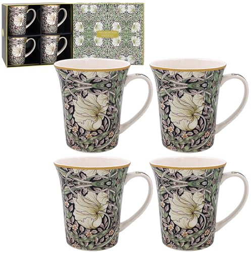 The Leonardo Collection William Morris Pimpernel Mugs Set of 4 Kitchen & Home | Stylish Tableware Mug Set of 4 for Every Occasion | Lovely Coffee Cup Set for Mens Gifts & Birthday Gifts for Women