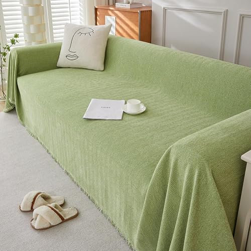 Grüner Chenille-Sofa-Schonbezug für L-förmige Eckcouch, Universal-Sofa-Überwurf für 1-, 2-, 3-, 4-Sitzer-Sofas, 180 x 300 cm