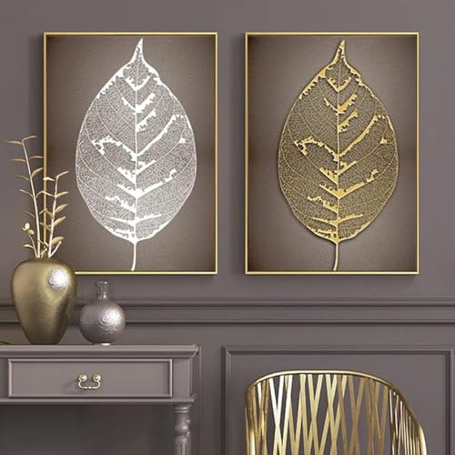 LIMAIDUO Pósteres e impresiones en lienzo con diseño de hojas de oro rosa para pared, pintura abstracta, decoración nórdica, imágenes de pared, decoración del hogar, 70 x 100 cm x 2, sin marco