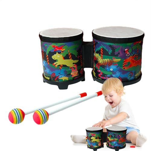 Kids Bongo Drums - Holzperkussionsspielzeug, musikalischer Rhythmus -Set | Tuned Drum Heads mit natürlicher Hautoberfläche, kompaktes Instrument, das Lernende für Musikkurse und kreative Spielzeit vor