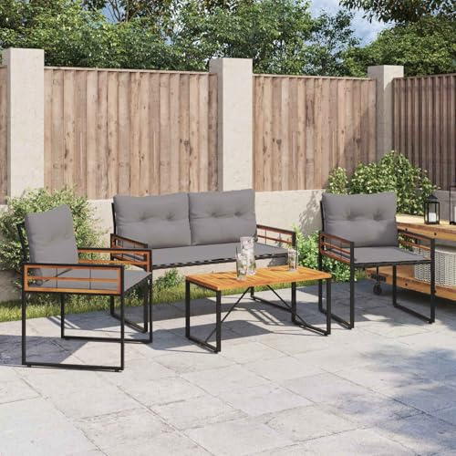 Owoxanthellate Gartenmöbel Set 4 TLG Akazienholz Gartengarnitur Hellgrau 114 x 55 x 77 cm Tisch Stühle Bank Lounge für Terrasse Balkon Wintergarten und Indoor Outdoor Nutzung