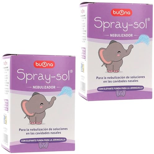 Buona Spray-Sol Nebulizador Nasal Infantil y Adultos - Pack Ahorro 2 Uds. - Dispositivo para Lavado Nasal y Aerosolterapia con Jeringa, Cánula y Funda de Elefante - Alivio de Congestión y Mocos