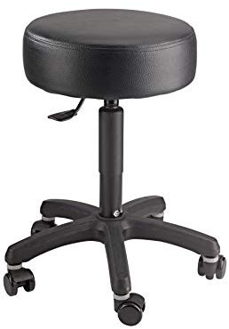 K&M 14094 Bühnenhocker Schwarz - Stahl, Kunstleder - Klassiker mit Stop & Go Rollen - Roll- und Standhocker in Einem, inkl. Gasdruckfeder