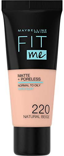 Maybelline New-York Foundation Fluide Fit Me Matte & Poreless Foundation für normale bis fettige Haut, Farbton 220 Beige Natur, 30 ml