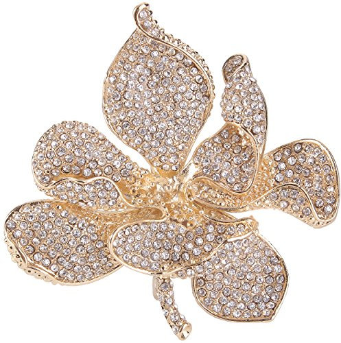 EVER FAITH Spilla Gioiello, Cristallo Austriaco Nuziale Orchidea Fiore Petalo Trasparente Oro-Fondo