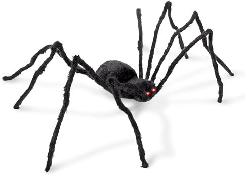 THE TWIDDLERS - XXL Haarige Spinne Halloween Deko, Riesige Spinne (127cm) - Rote Leuchtenden Augen, Zittert & Macht Gruselige Geräusche
