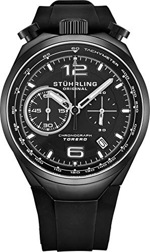 Stuhrling Original Mens Quartz Bullhead Chronograph Watch - Stainless Steel Case and Rubber Strap - Analog Dial with Date Torero Mens Watches Collection (Blue)