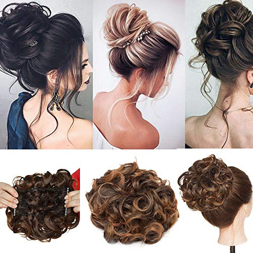 SEGO Haar Extensions Haarteil Dutt Haarverlängerung Haargummi Hochsteckfrisuren Donut wie Echthaar Dunkelbraun bis Hellbraun